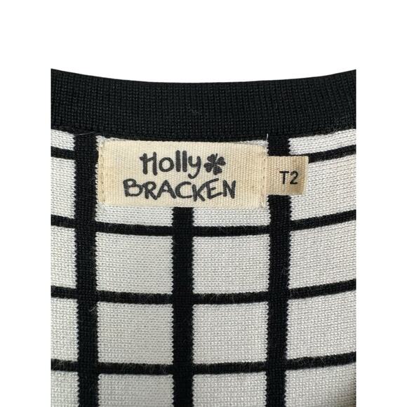 Molly Bracken T2 Black White Windowpane Check Fit & Flare Sweater Knit Dress - Picture 10 of 12